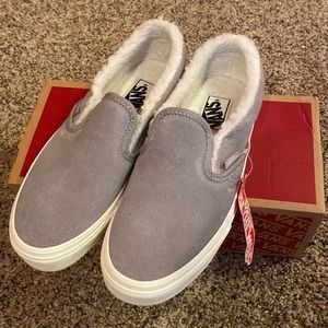 fuzzy slip on suede vans